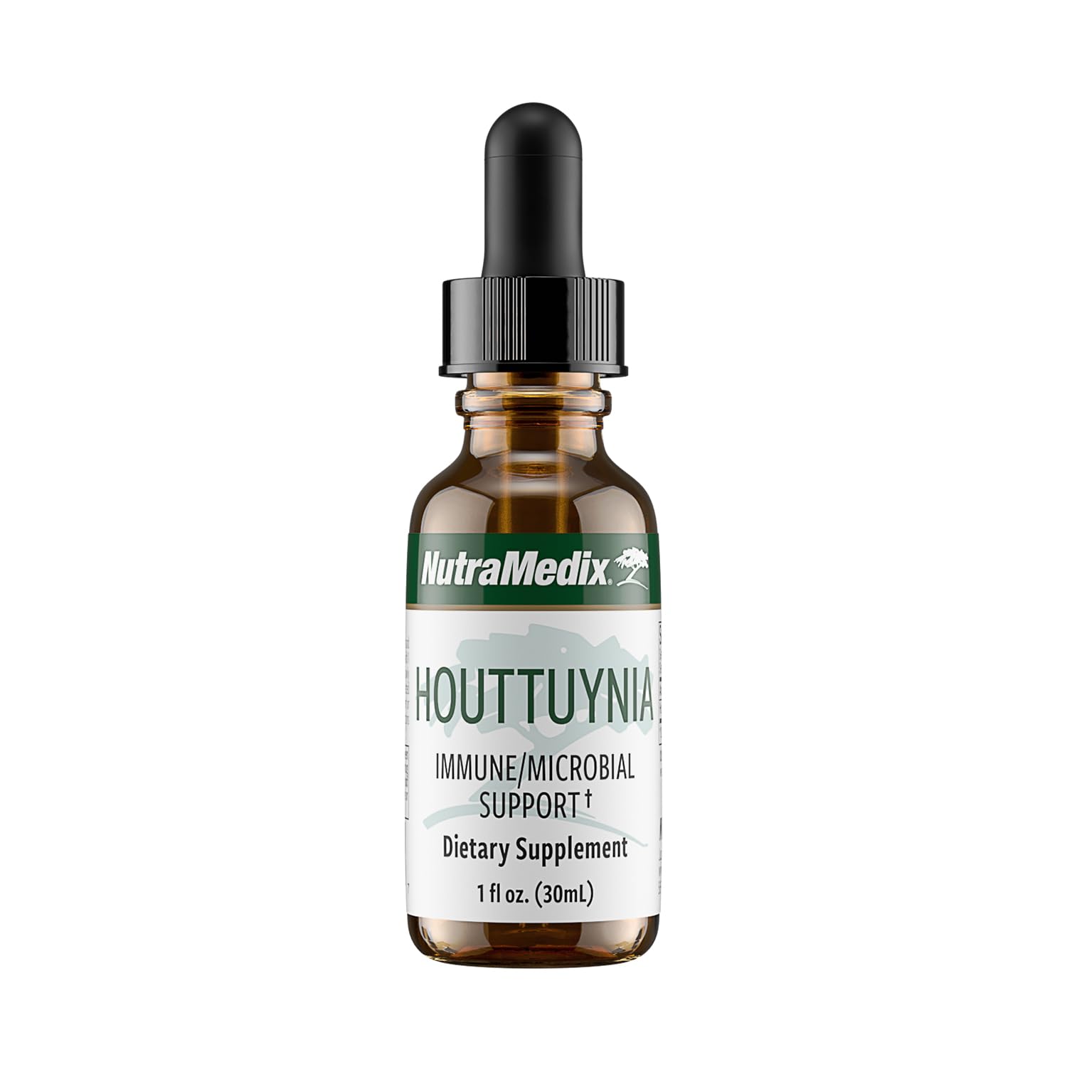 NutraMedix Houttuynia tincture bottle front shows plant-based gut support focus