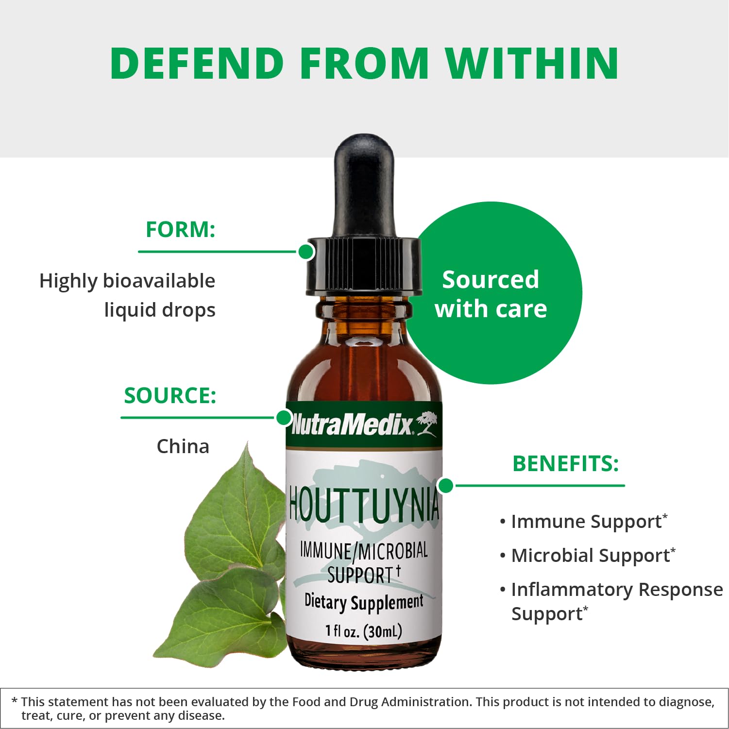 NutraMedix Houttuynia tincture pour into glass demonstrates easy daily use