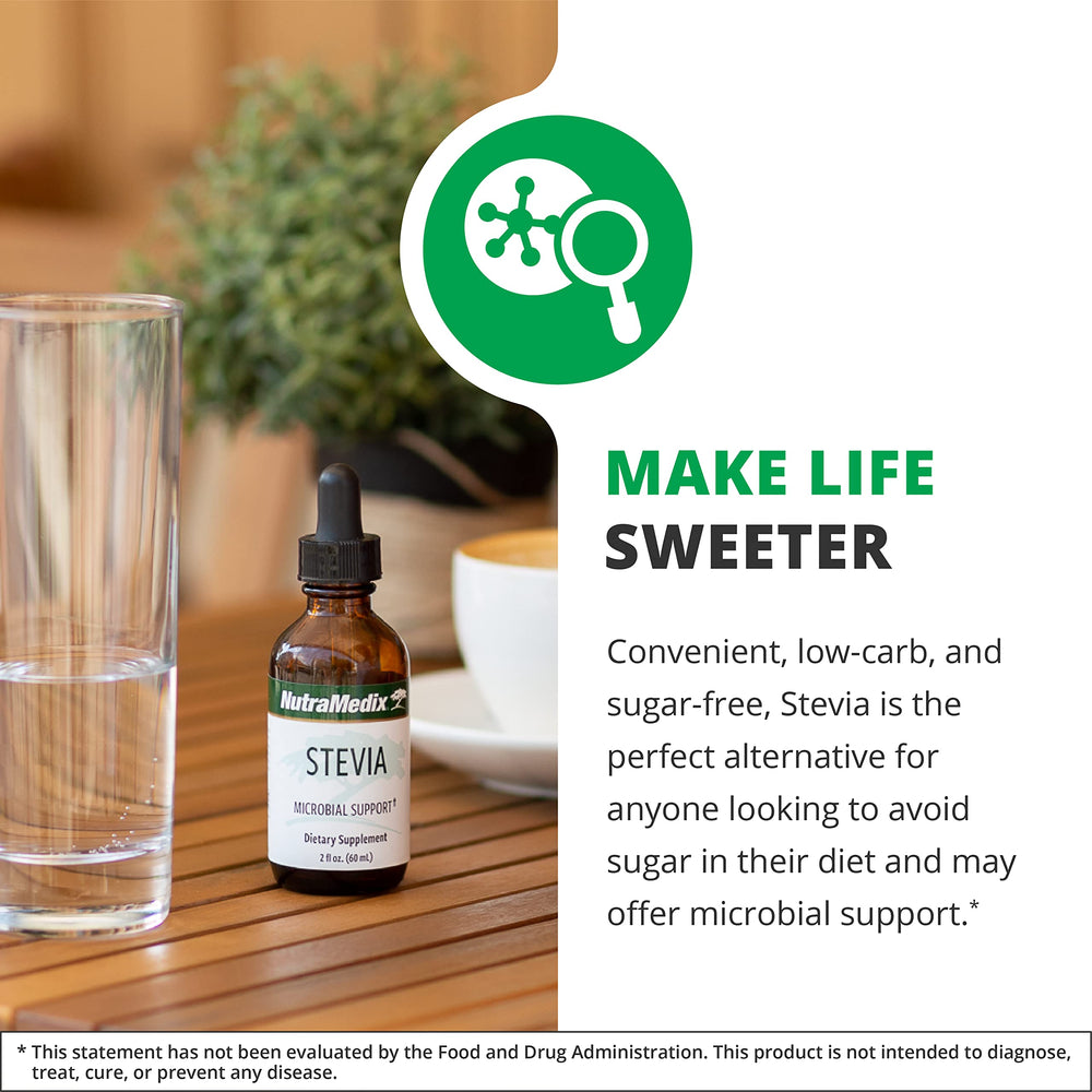 Stevia liquid drops added to water for sugar-free sweetness