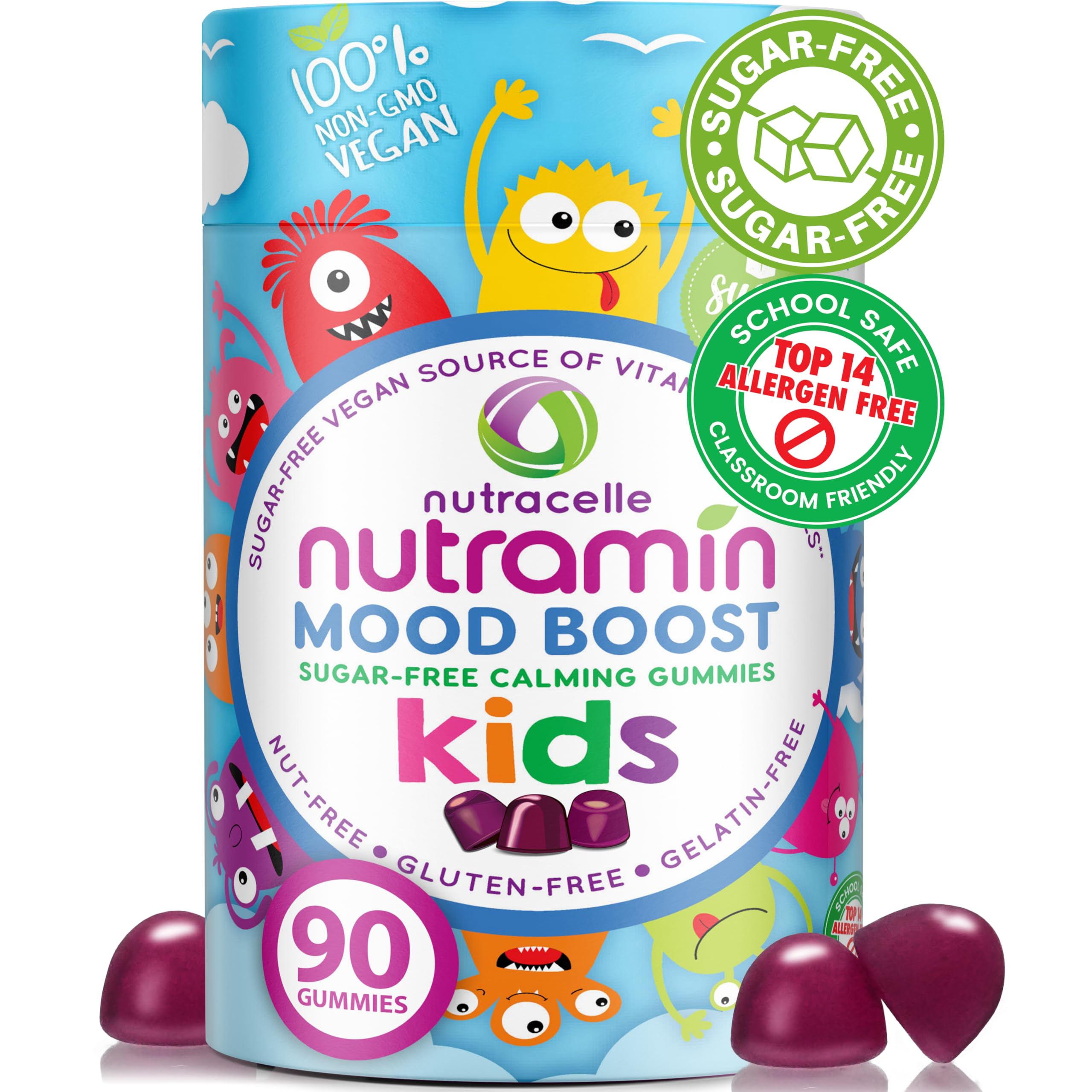 NUTRAMIN Kids Mood Boost vegan gummy bottle – hero image