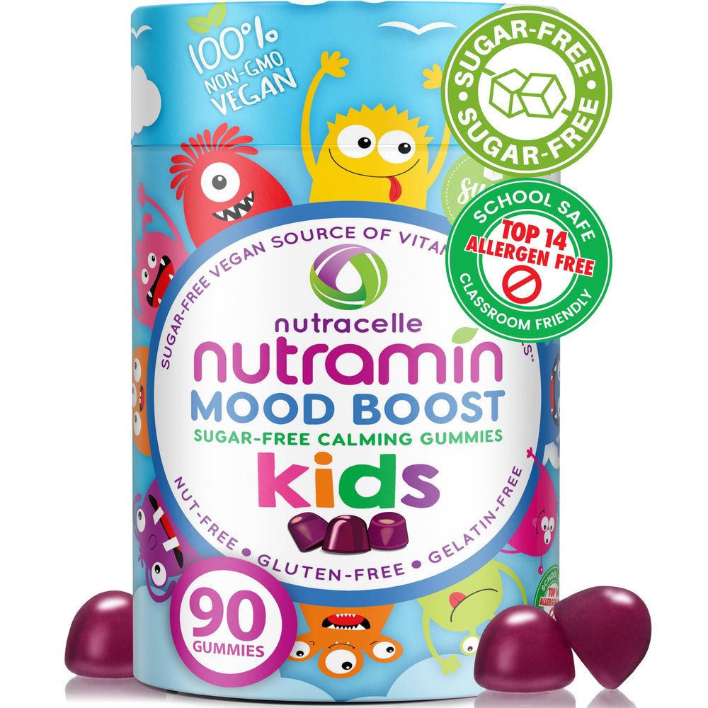 NUTRAMIN Kids Mood Boost vegan gummy bottle – hero image