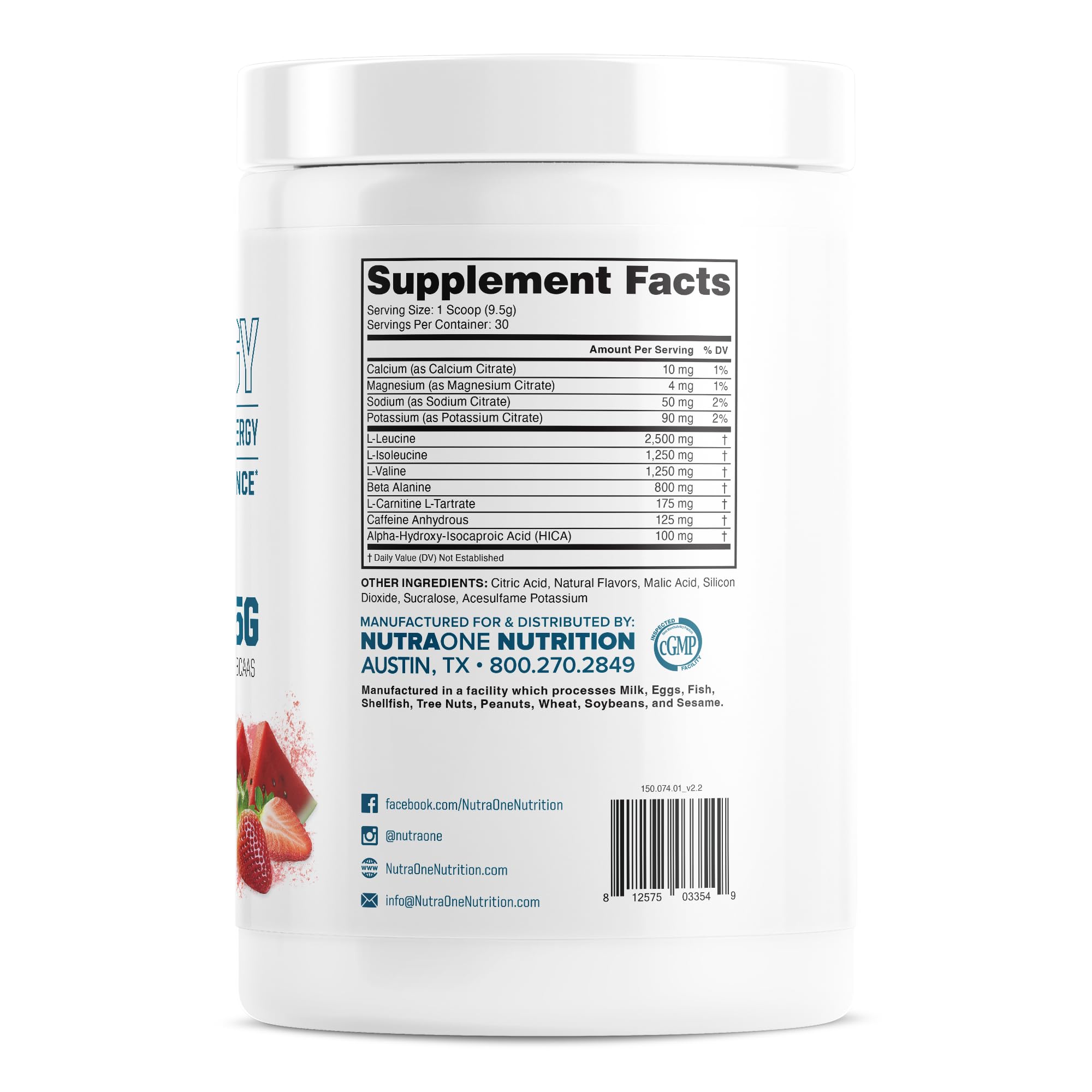 Nutrition facts panel on NutraOne Amino Energy Strawberry Watermelon