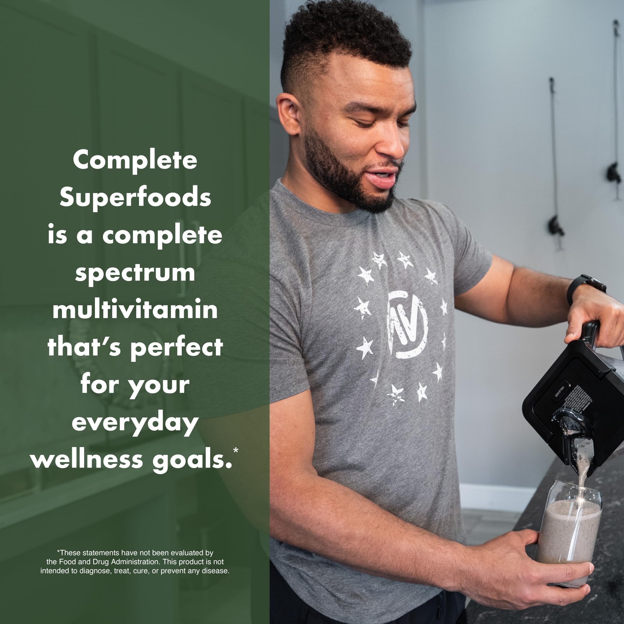 Lifestyle image showing shake with greens