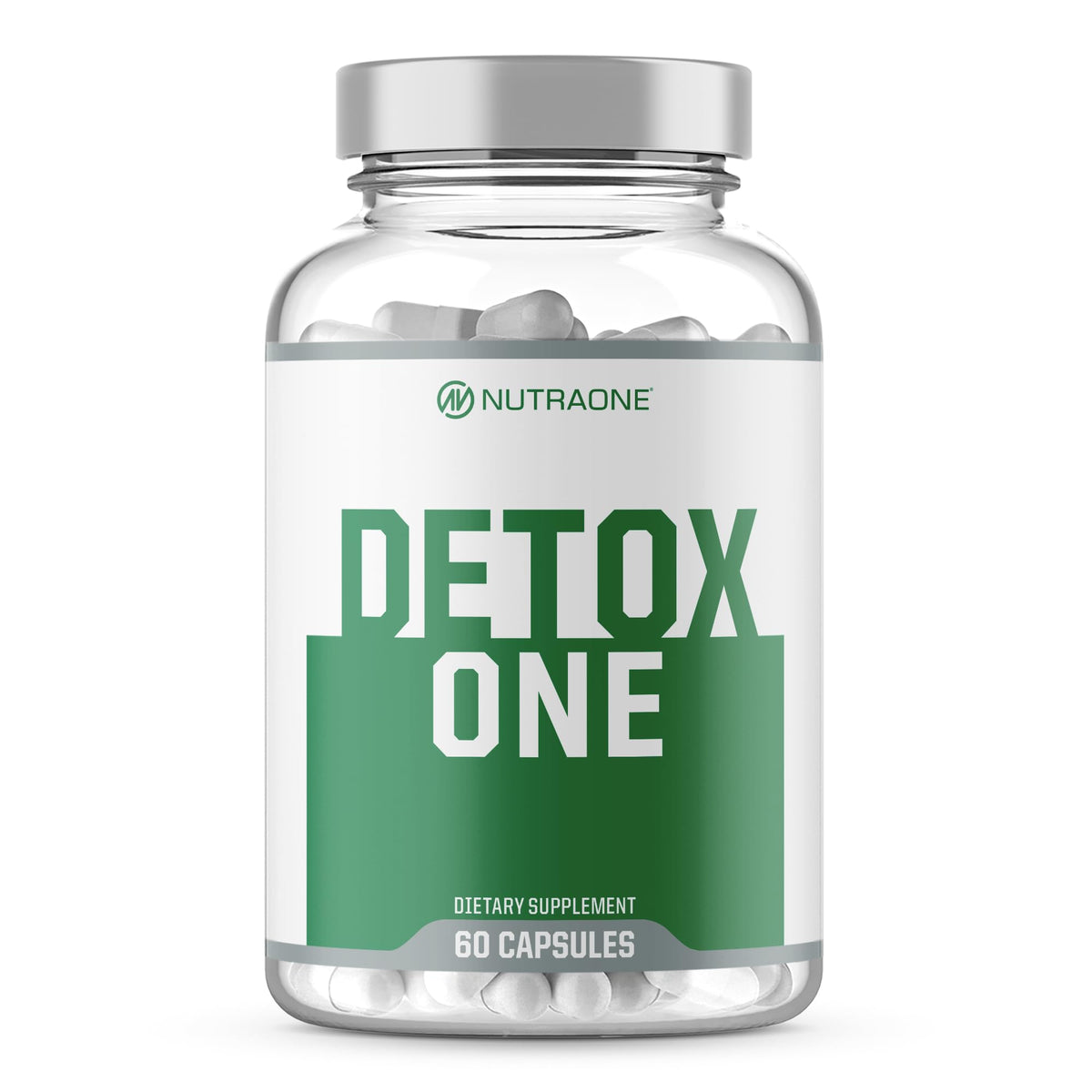 NutraOne DetoxOne bottle front showcases packaging for daily cleanse routine.