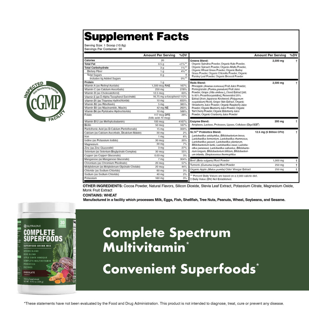 NutraOne nutrition label closeup highlighting multivitamin and probiotic contents