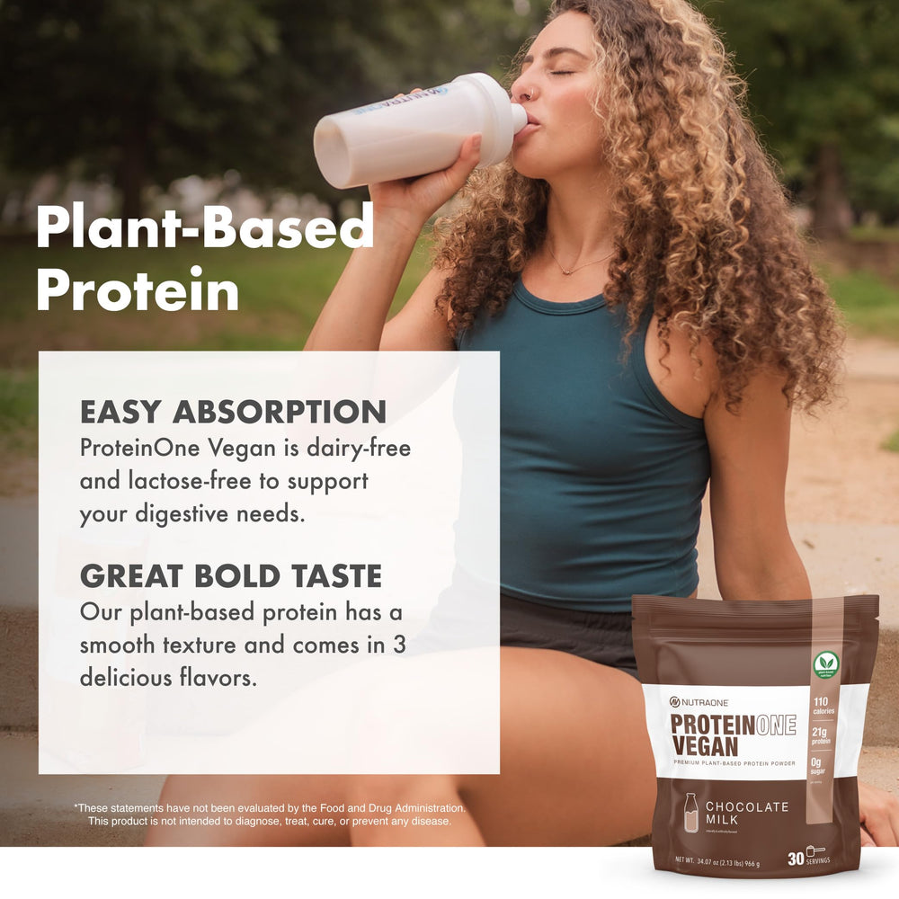 NutraOne ProteinOne shake being poured, smooth dairy-free protein for plant-based meals.