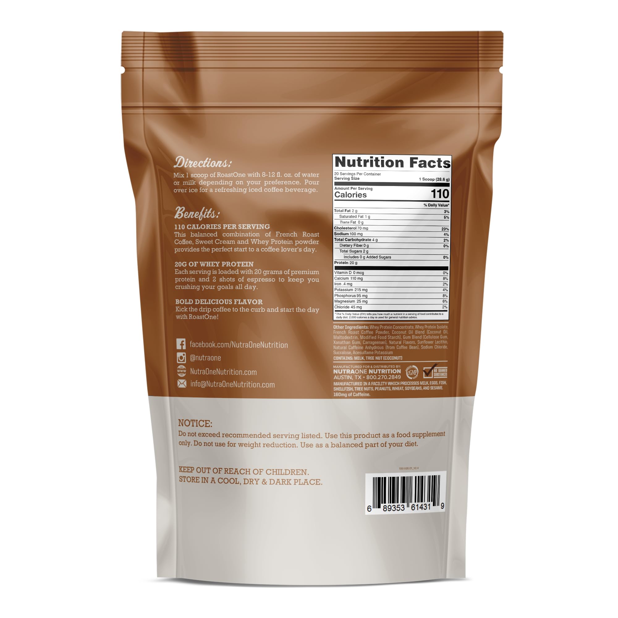 NutraOne RoastOne pour—coffee aroma in a ready-to-mix shake.