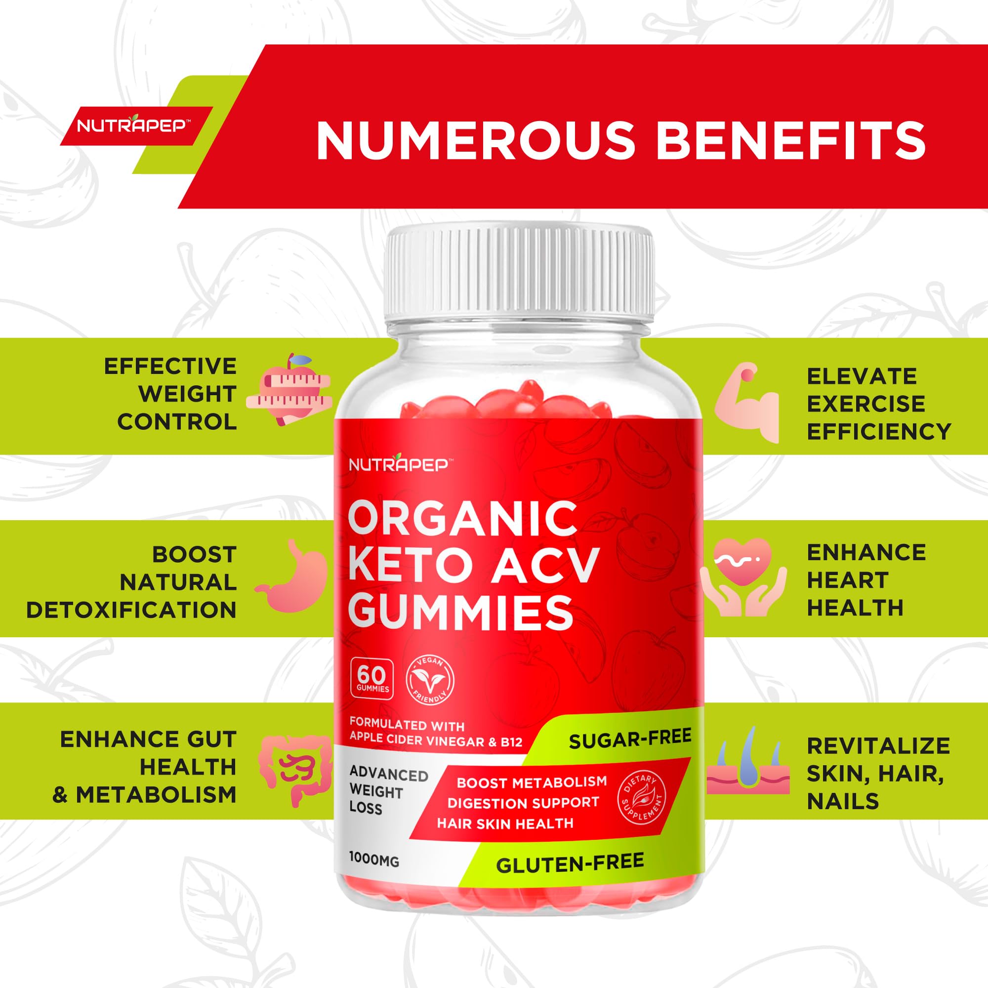NutraPep open jar revealing organized organic ACV gummies