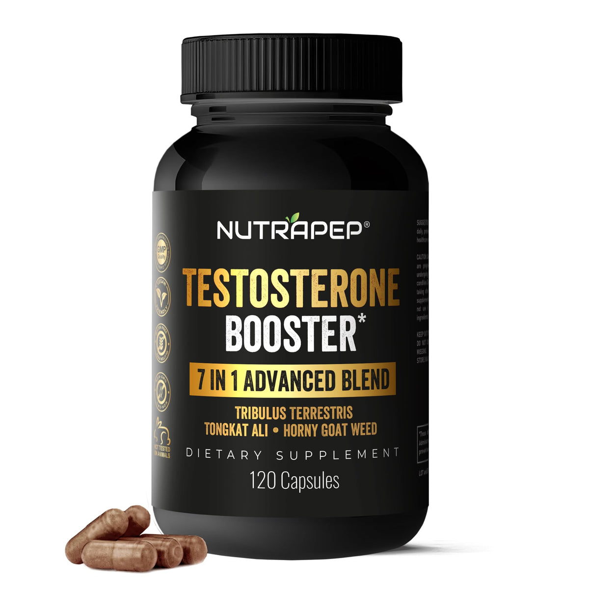 NutraPep Testosterone Booster bottle front view signaling energy support for workouts