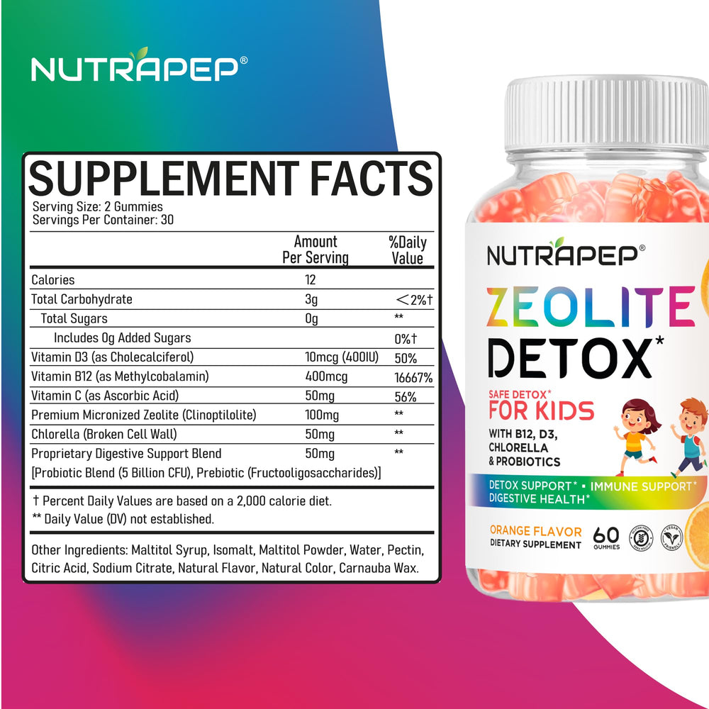 NutraPep Zeolite Detox Kids Gummies allergen-free label for peace of mind.