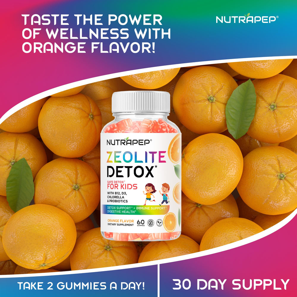 NutraPep Zeolite Detox Kids Gummies kid-friendly packaging inspires trust.