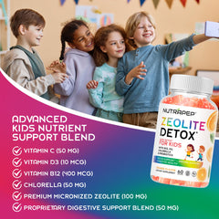 NutraPep Zeolite Detox Kids Gummies orange flavor for enjoyable daily use.