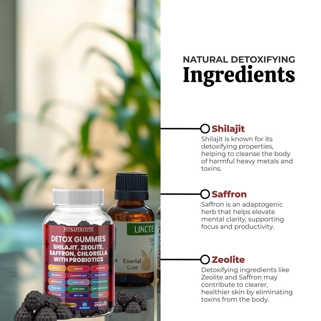 NutraPerfecto Shilajit Gummies closeup emphasizing mineral blend for energy and vitality
