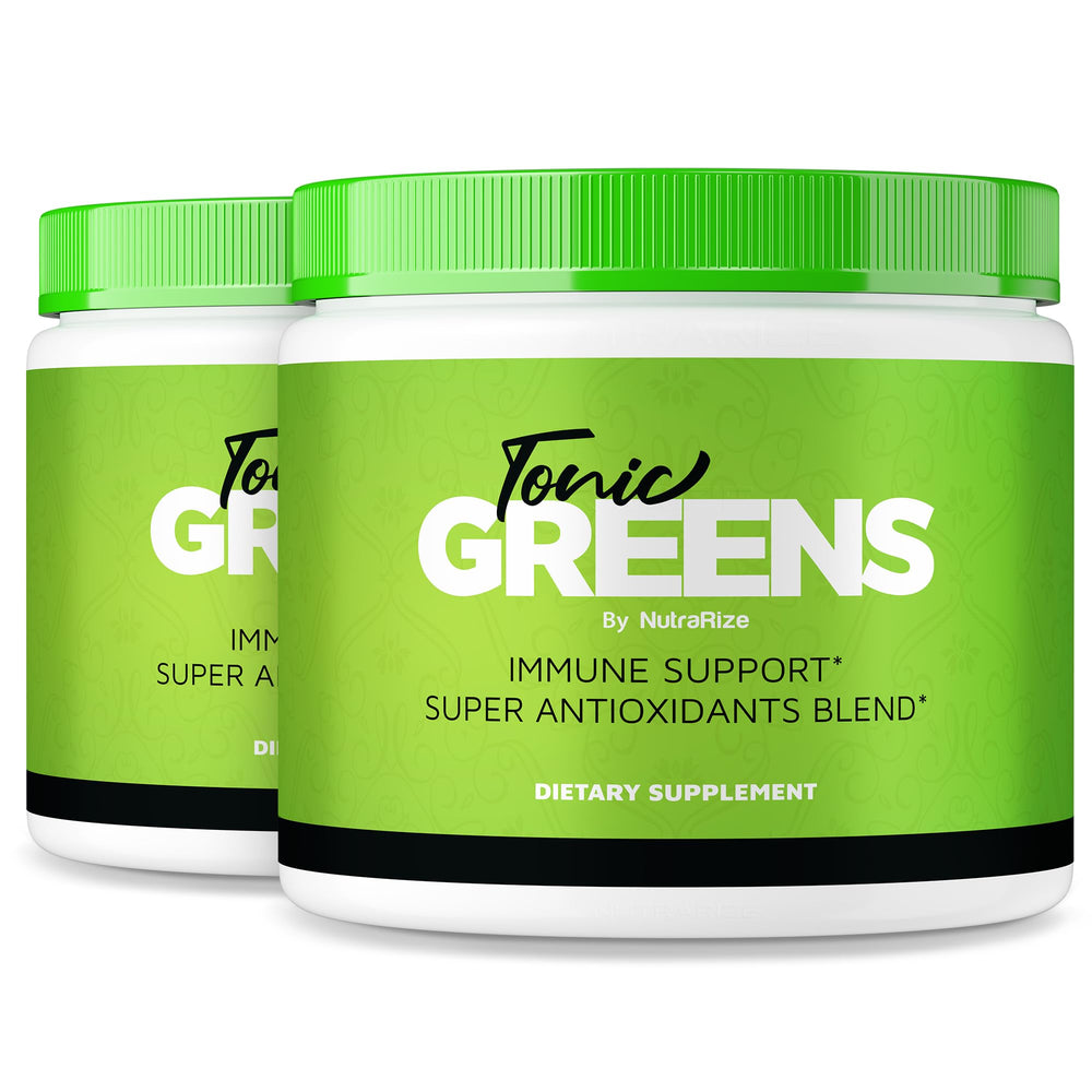 Front view of NutraRize Tonic Greens 2-pack jars