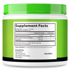 NutraRize Tonic Greens ingredients list on packaging