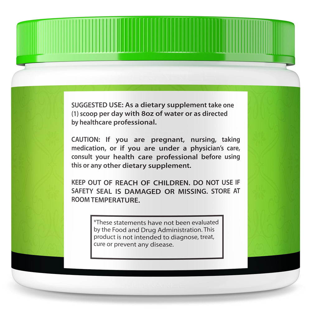 Nutrition facts panel for NutraRize Tonic Greens