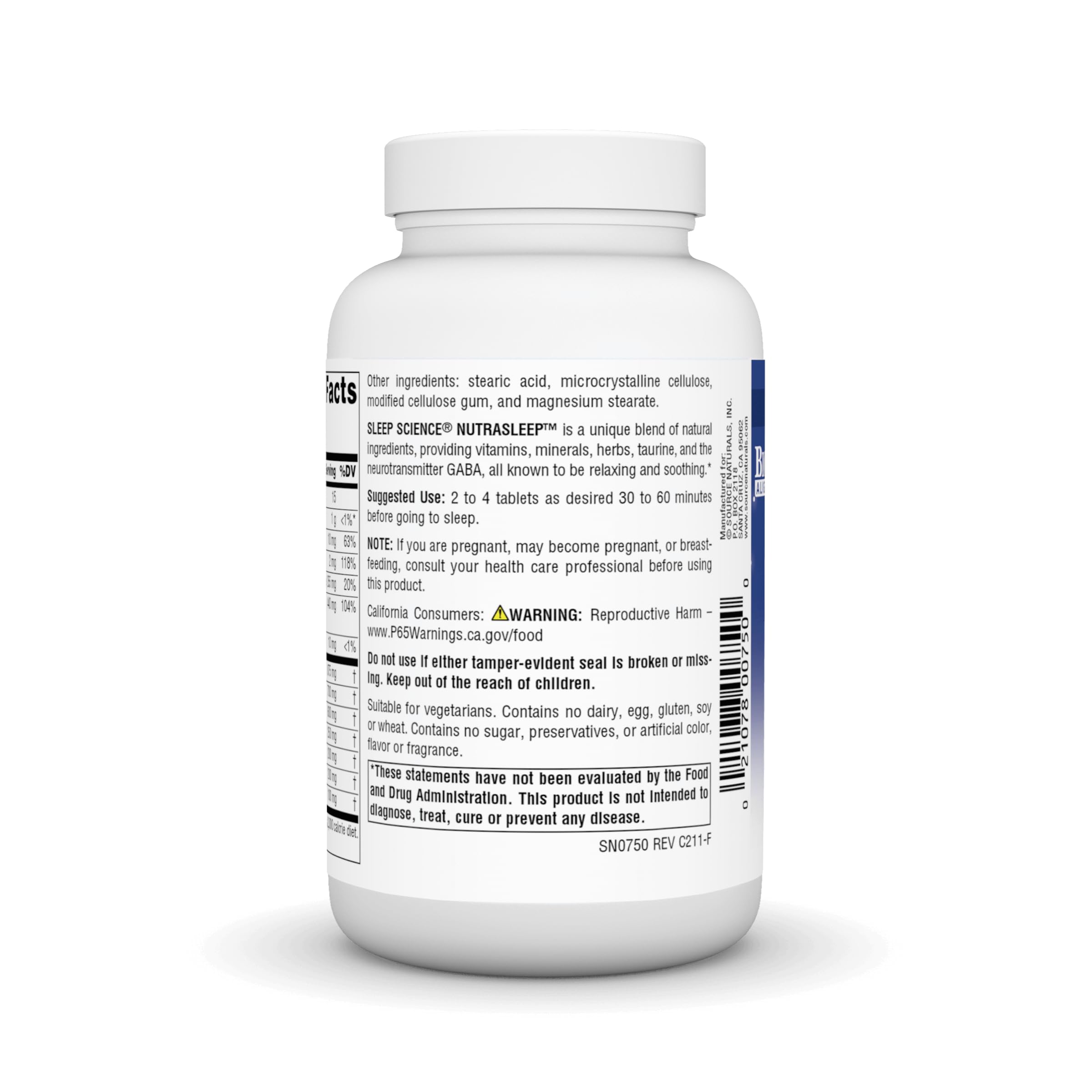 NutraSleep ingredients panel with vitamins minerals herbs