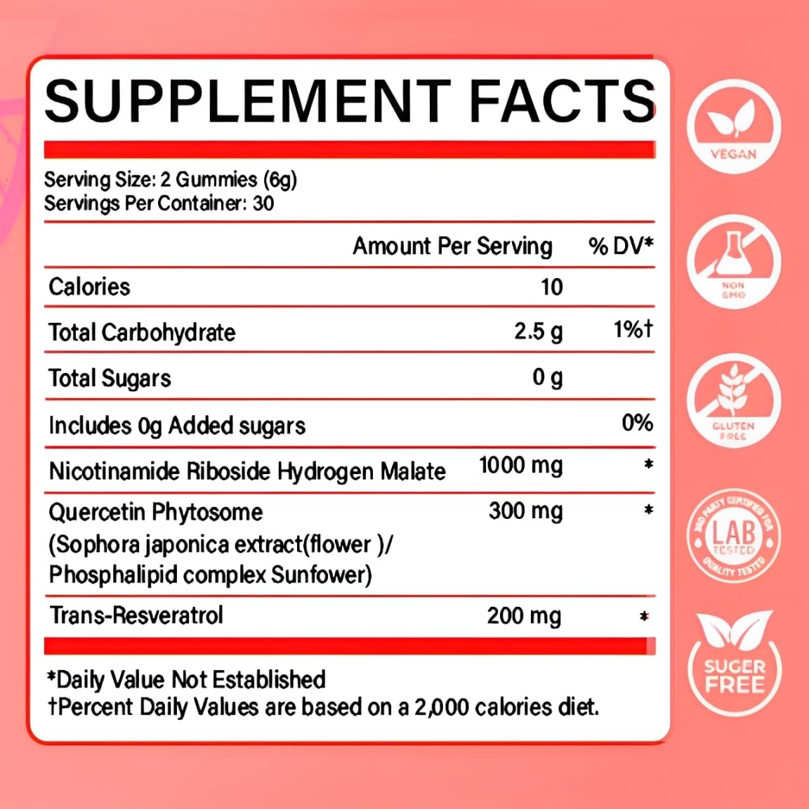 NUTRATASTE NAD⁺ Gummies ingredients panel