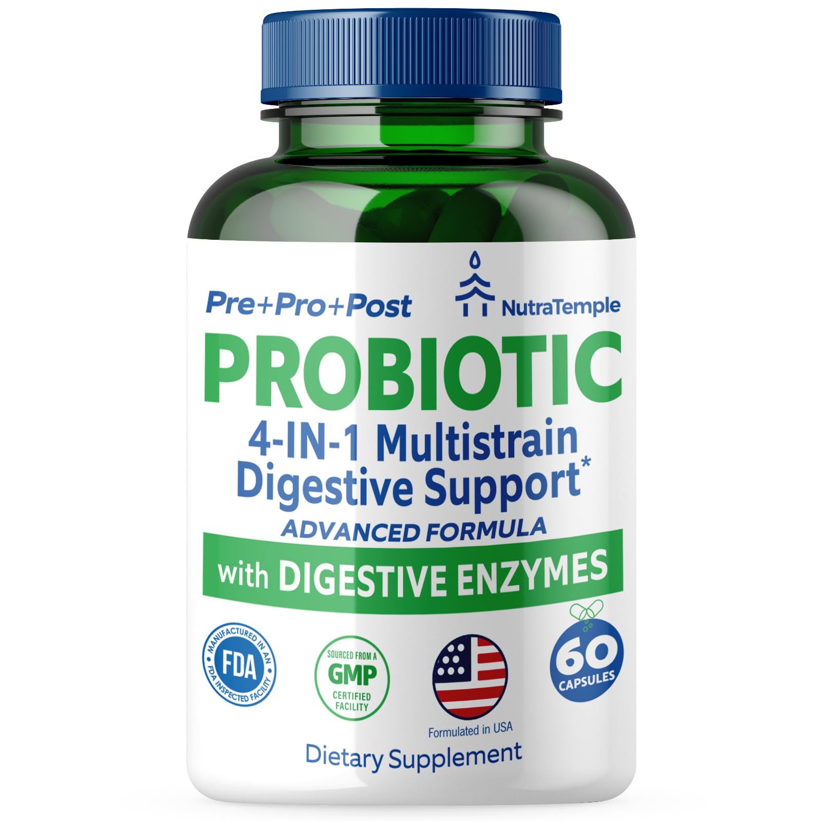 NUTRATEMPLE 4-in-1 preprobiotics digestive enzymes 60 capsules hero image