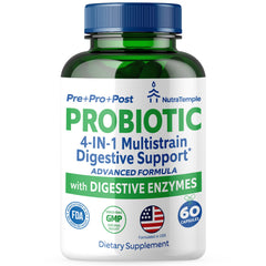 NUTRATEMPLE 4-in-1 preprobiotics digestive enzymes 60 capsules hero image