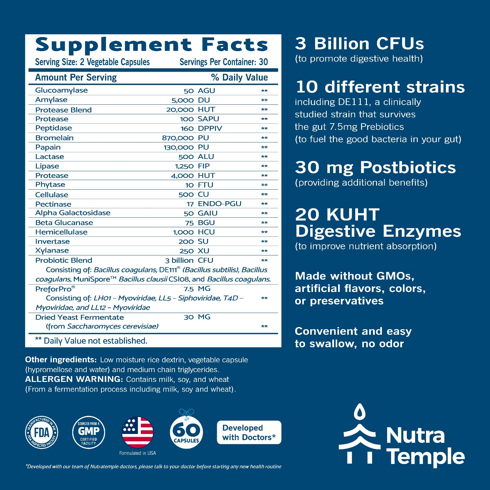 Packshot of NUTRATEMPLE 4-in-1 preprobiotics digestive enzymes