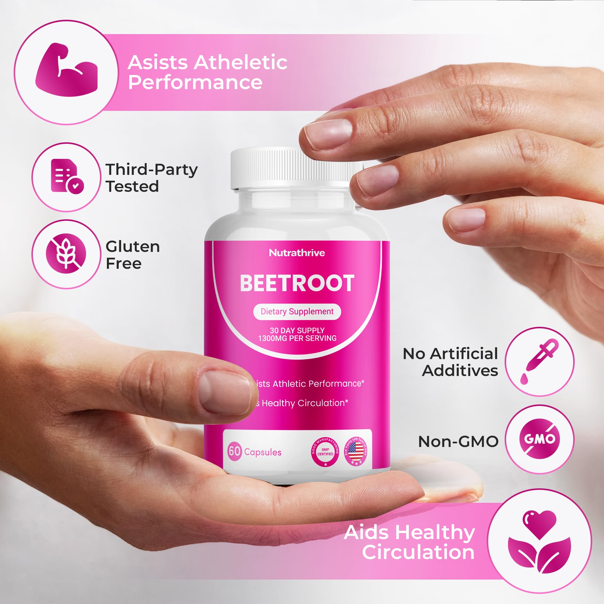 Natural nitrates help support active lifestyles in Nutrathrive beet root capsules.