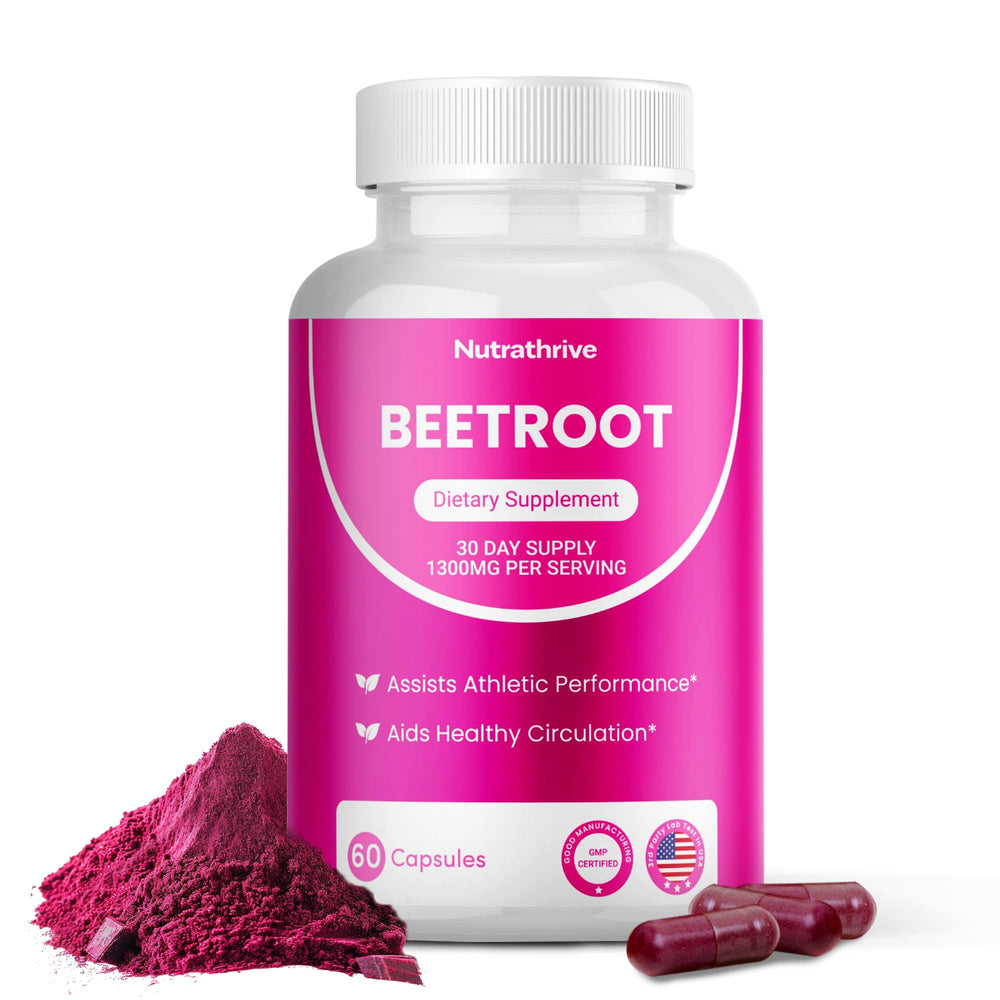 Nutrathrive Organic Beet Root Capsules bottle ready for daily stamina support.