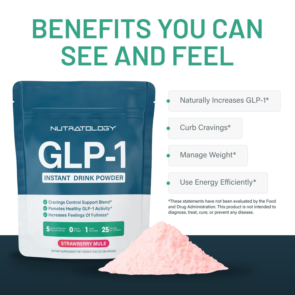 Nutratology GLP-1 Booster dry mix scoop ready to blend.