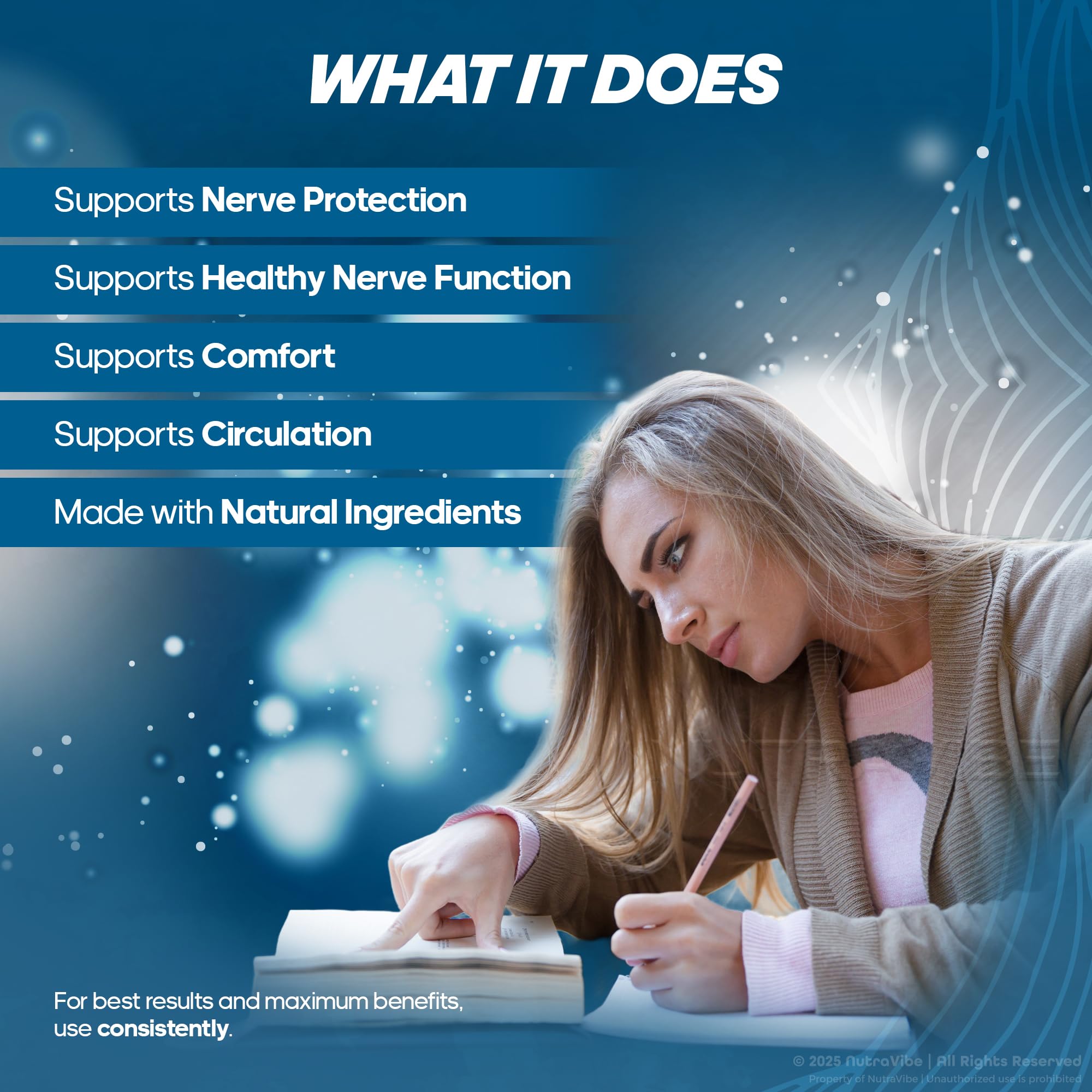 NutraVibe AlphaCur ingredients display highlighting natural nerve nourishment