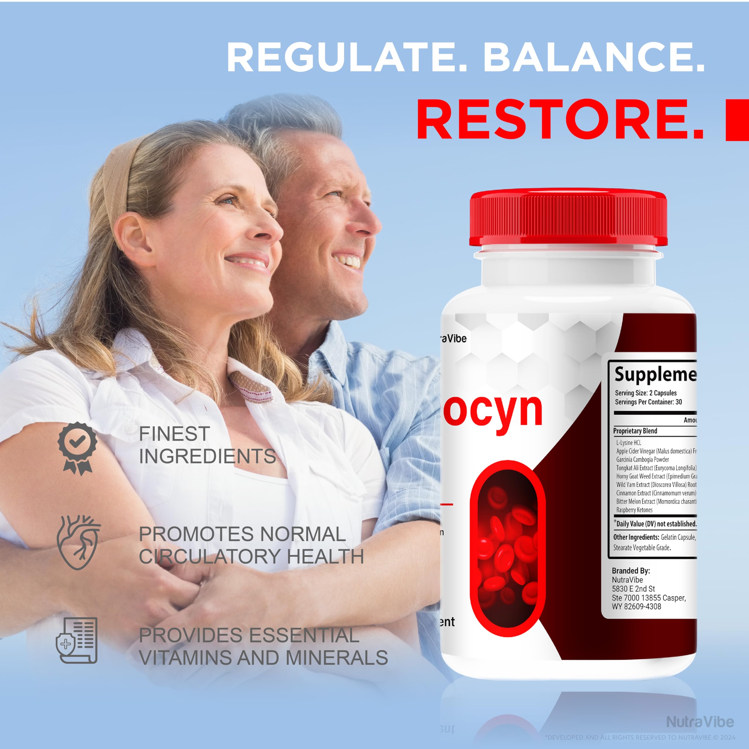 Lifestyle shot of Glucocyn bottle with wellness items