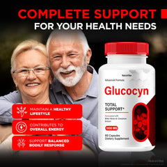 Front view of NutraVibe Glucyn pills bottle