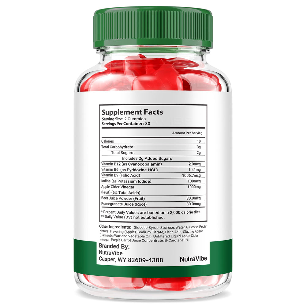 NutraVibe Ultima Keto ACV Gummies bottle back with nutrition details