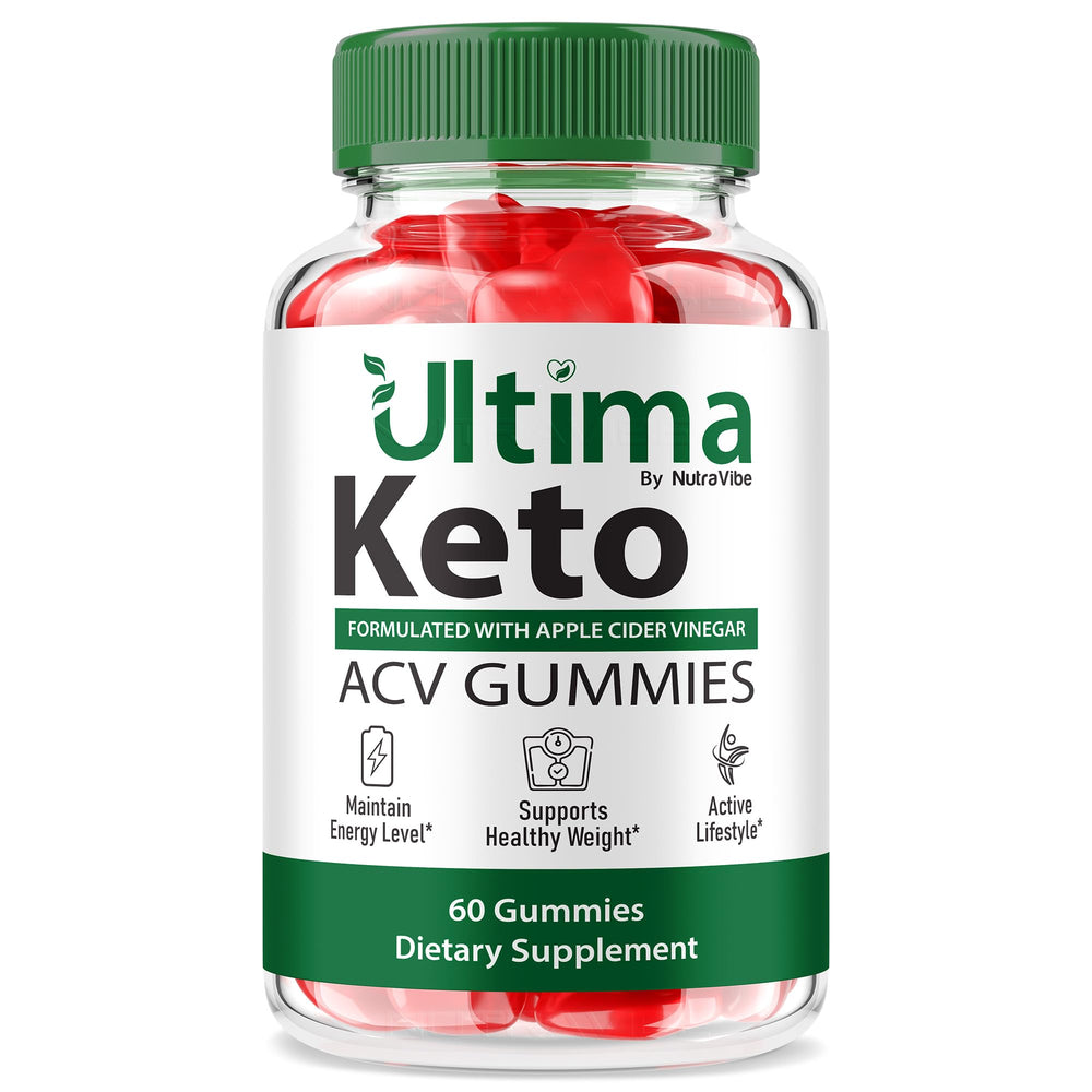NutraVibe Ultima Keto ACV Gummies packshot highlights a convenient daily wellness bottle.