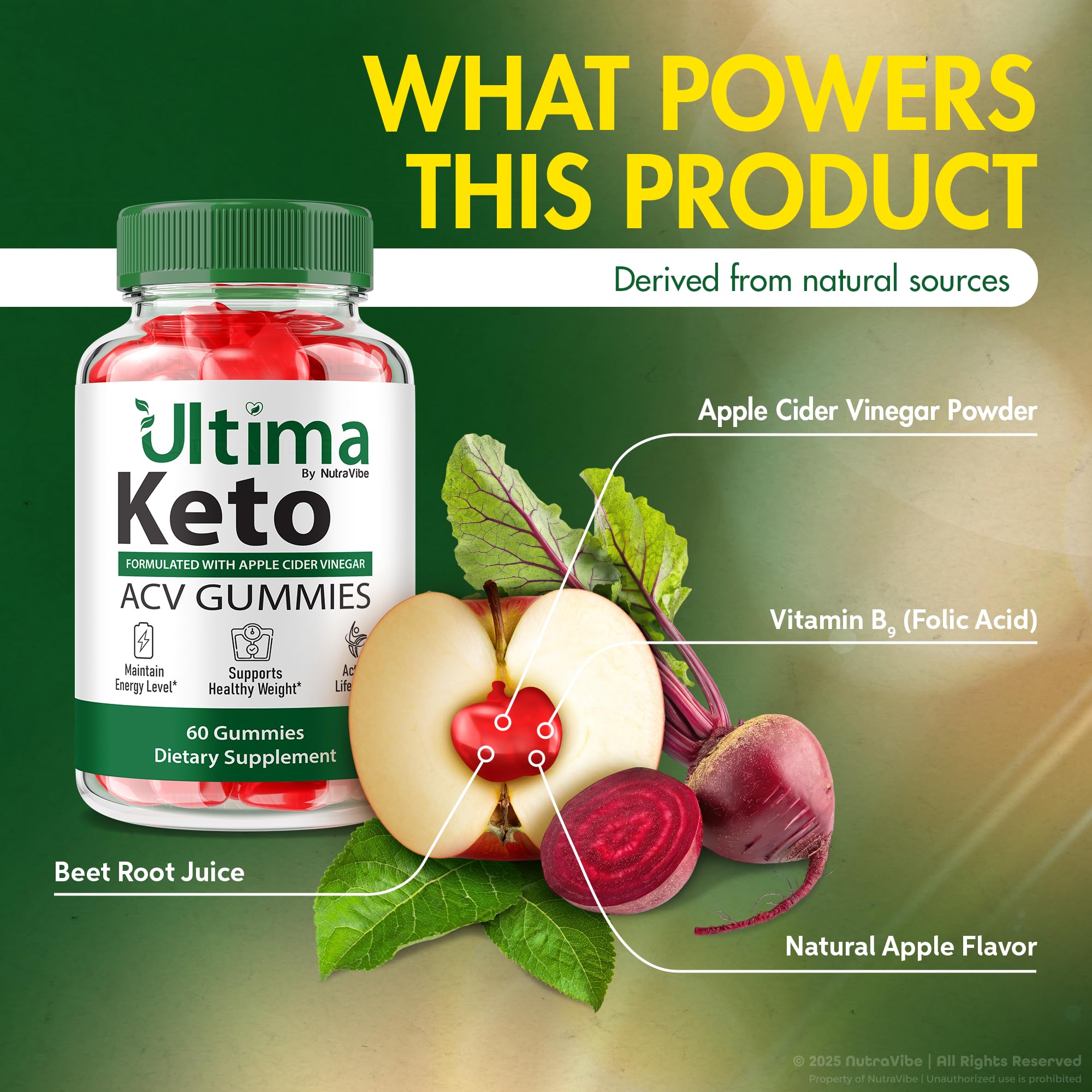 NutraVibe Ultima Keto ACV Gummies skin visual implies skin-supporting premium ingredients.