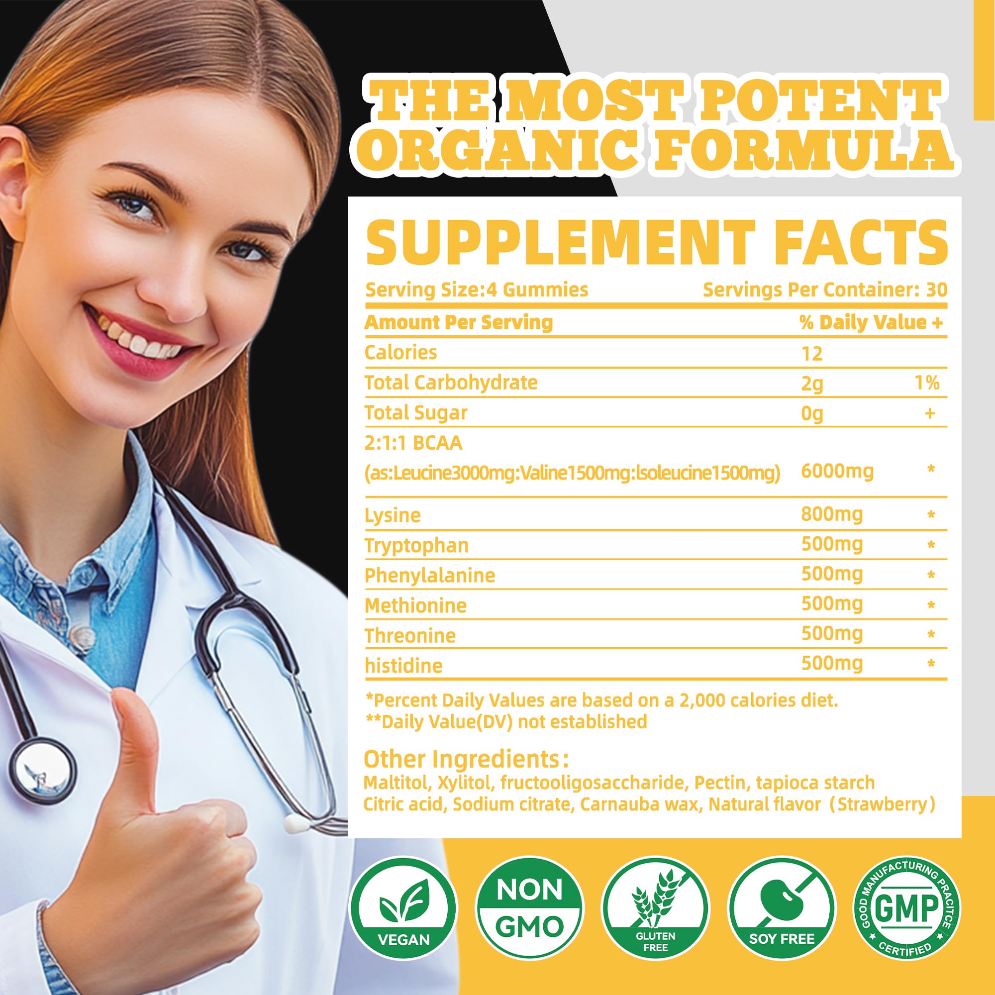 Nutrition panel for Nutravita EAA Gummies