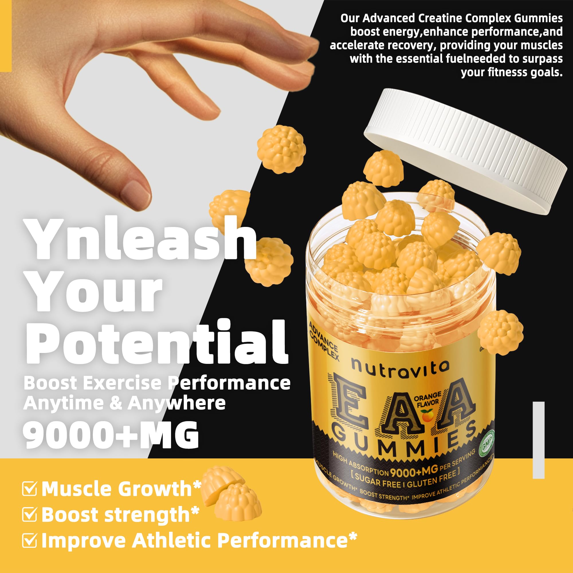 Supplement facts panel on Nutravita EAA Gummies bottle