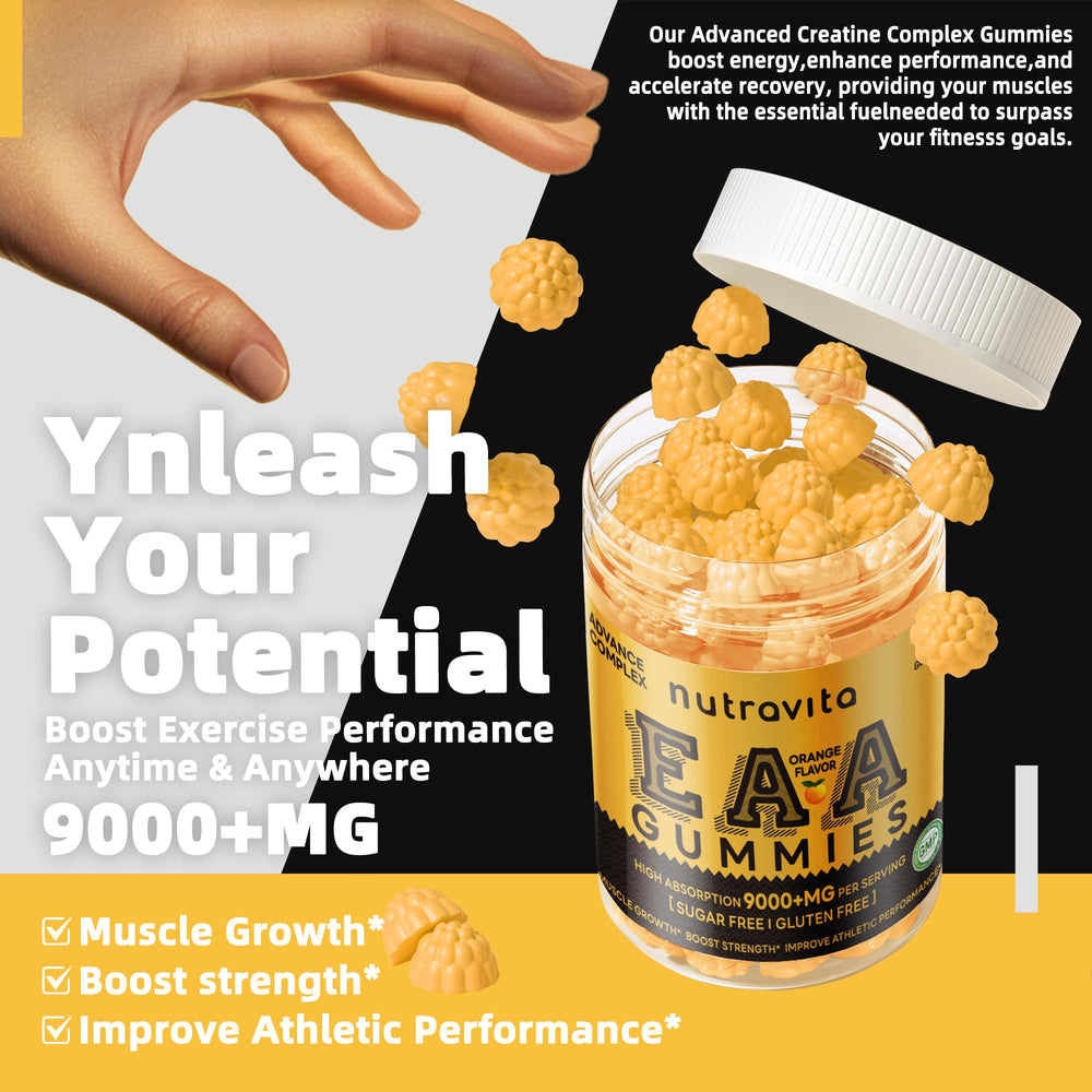 Supplement facts panel on Nutravita EAA Gummies bottle