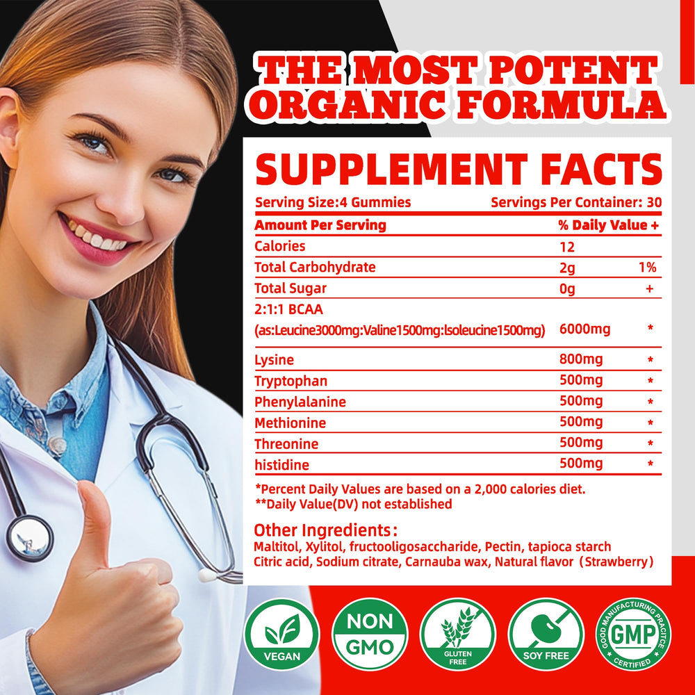 Nutravita EAA Gummies Strawberry label