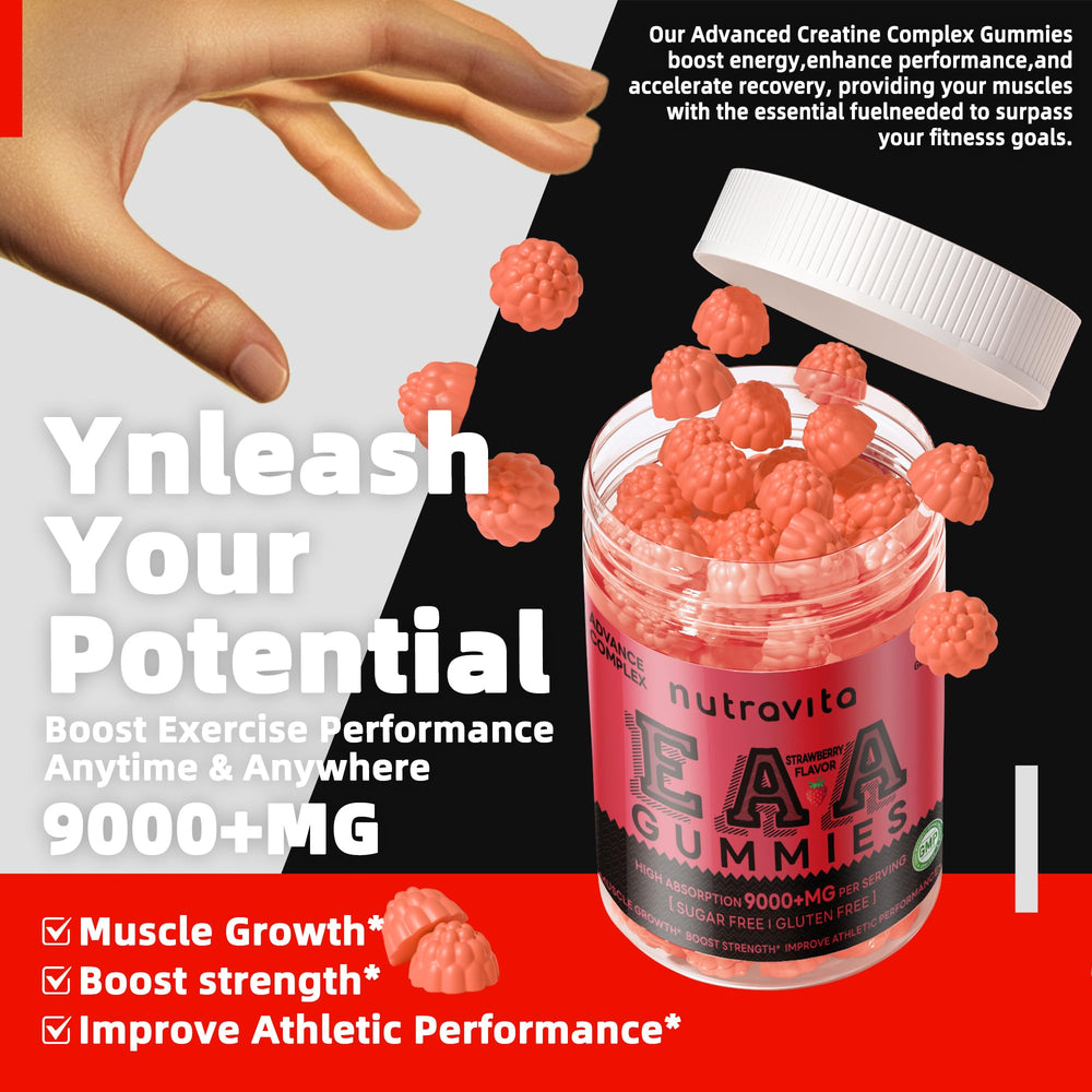 Nutrition facts panel for Nutravita EAA Gummies Strawberry