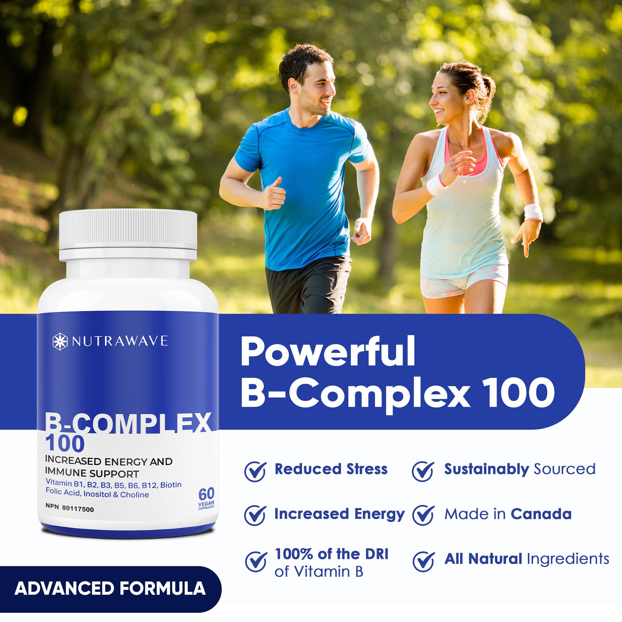Vegan, non-GMO, gluten-free Nutrawave B Complex label