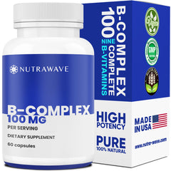 Nutrawave Vitamin B Complex 100 bottle front view with 60 capsules