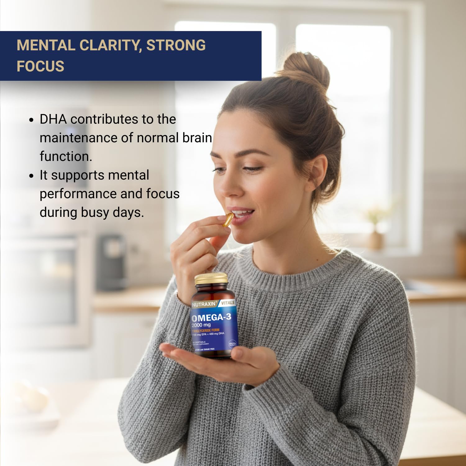 Nutrition label showing 2000mg fish oil per serving