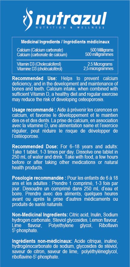 Bone health concept with lemon-lime flavor tablet