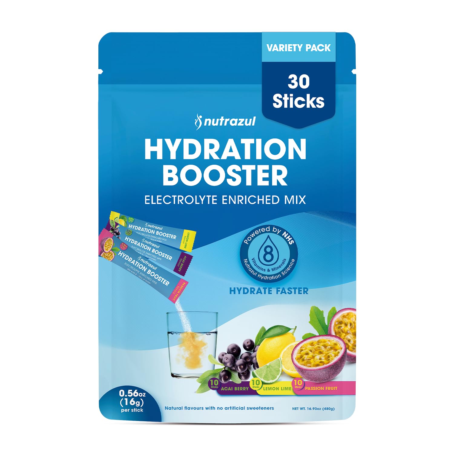 Nutrazul Hydration Booster acai berry stick for on-the-go electrolyte replenishment.