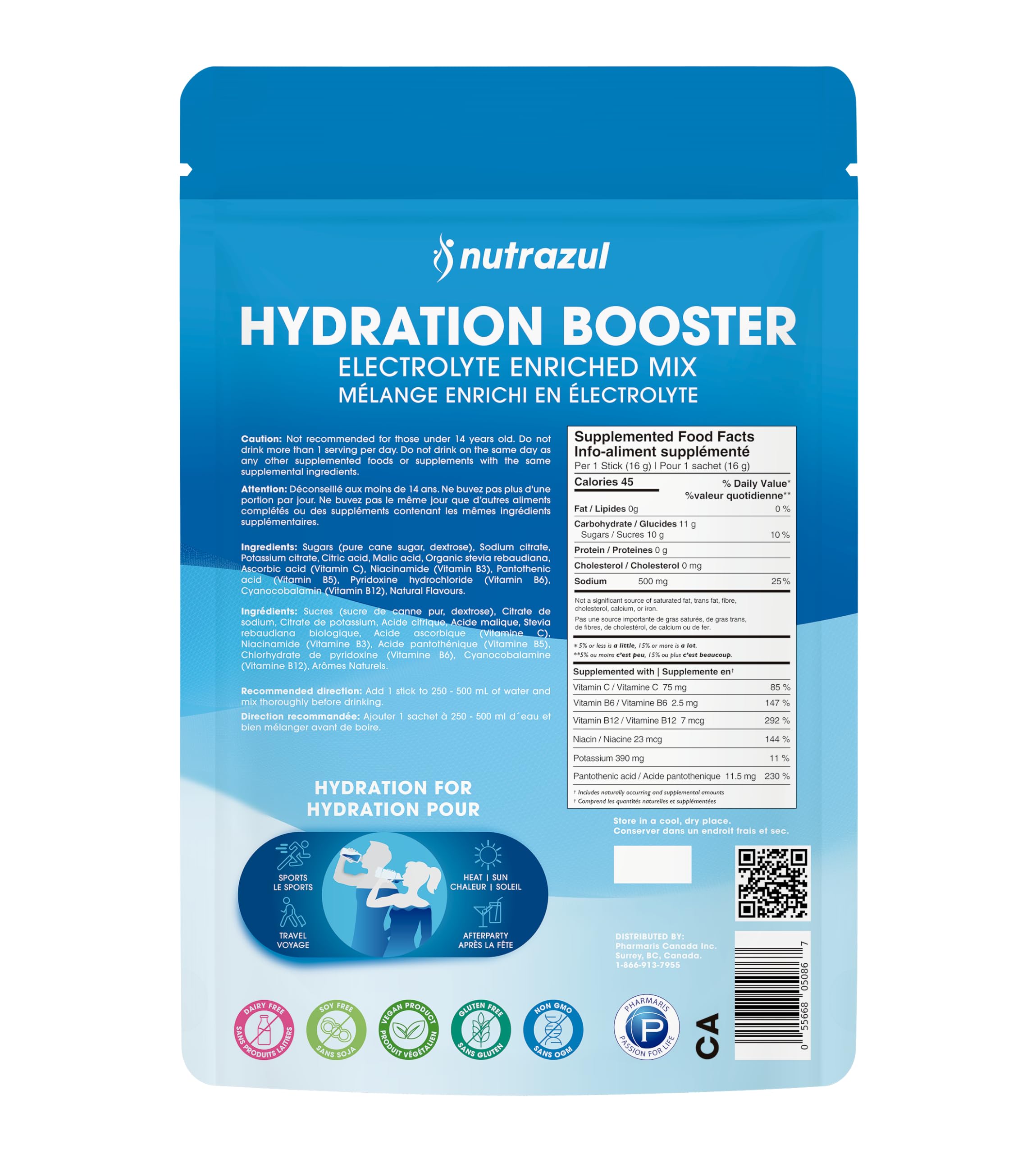 Nutrazul Hydration Booster on-the-go pack fits gym bag and desk.