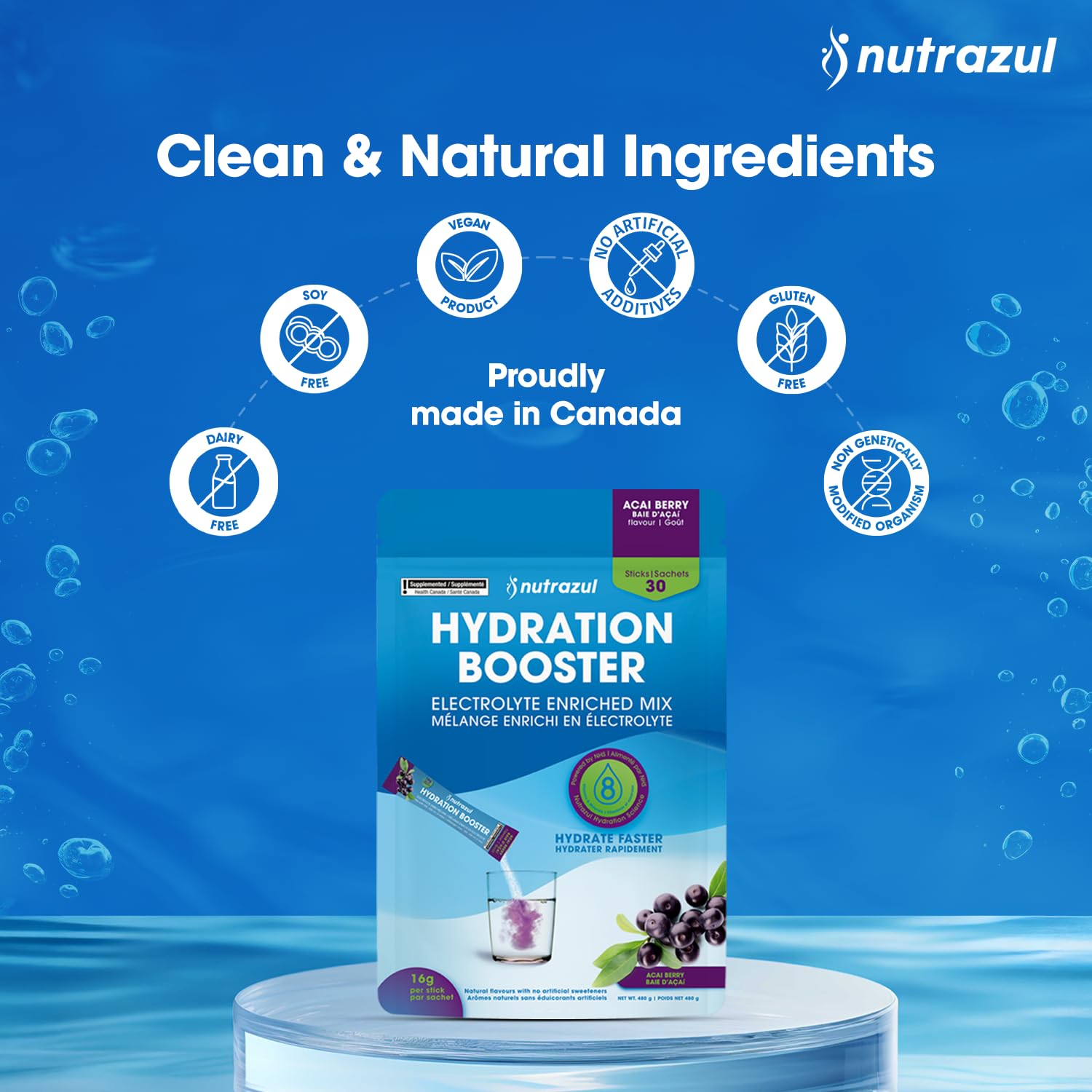 Nutrazul Hydration Booster vitamin-enriched formula supports busy lifestyles.