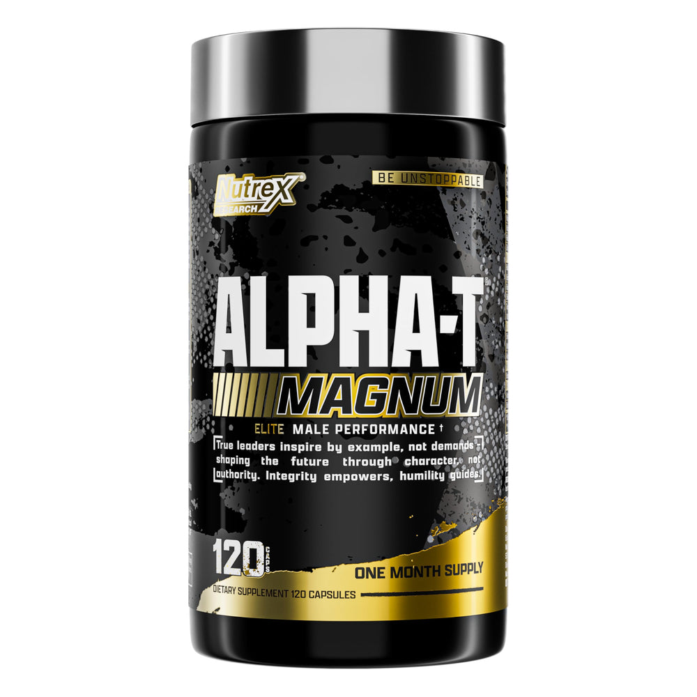 Nutrex Alpha-T Magnum bottle front promoting energy support for workouts