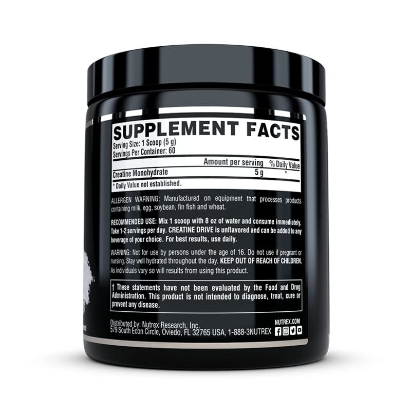 Scoop of Nutrex Creatine Monohydrate powder with container