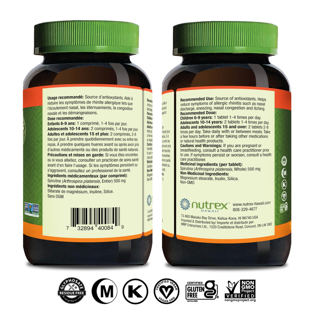 Pile of 500 mg spirulina tablets