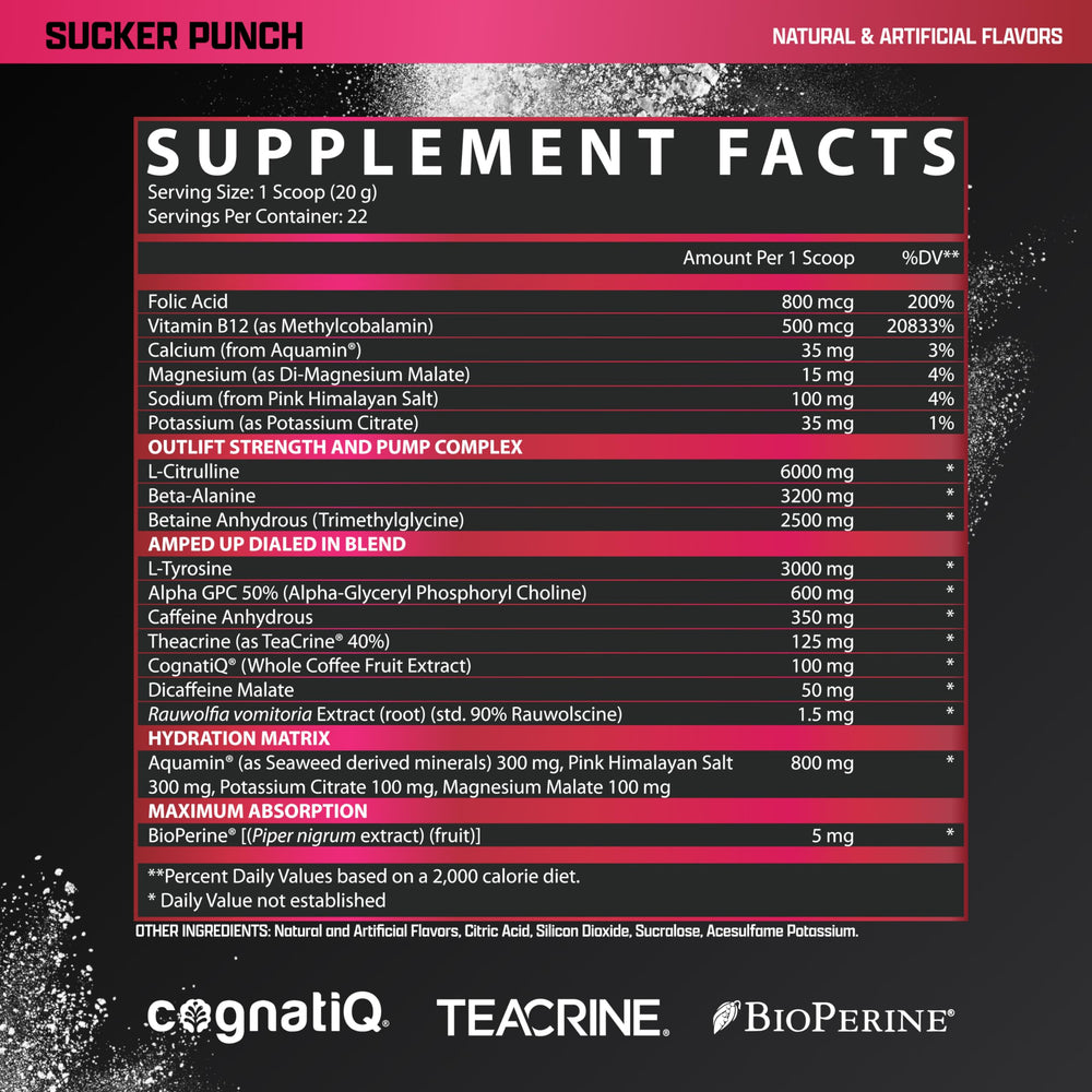 Nutrex OUTLIFT Amped serving being prepared with fruit punch flavor